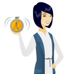 Young Asian Business Woman Holding Alarm Clock