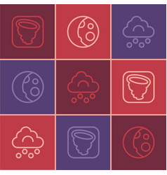 Set Line Tornado Hail Cloud And Moon Phases Icon