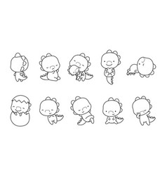 Set Of Cartoon Isolated Dino Coloring Page Cute