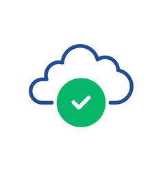 Thin Line Blue Cloud Icon With Green Checkmark