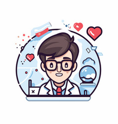 Flat Style Cartoon Of Young Man Doctor In Glasses