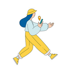 Woman With Smartphone Walking Looking Far