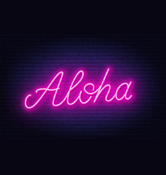 Aloha Neon Sign On Brick Wall Background