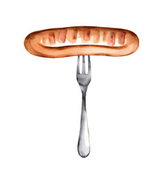 Watercolor Sausage On Fork Isolated White