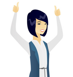 Asian Business Woman Standing With Raised Arms Up