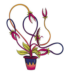 Carnivorous Plant Cartoon Flytrap In Pot Flower