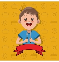 Happy Kid Holding Fork And Knife Emblem Image