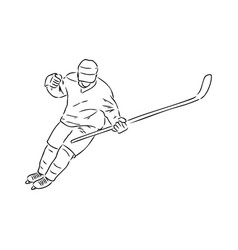 Ice Hockey Player Isolated Silhouette Ink Drawing