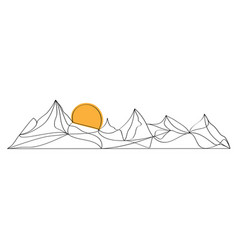 Minimalist Mountain Line Art With Sun