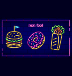 Three Neon Fast Food Icons