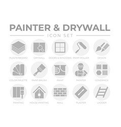 Round Gray Painter And Drywall Icon Set