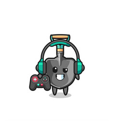 Shovel Gamer Mascot Holding A Game Controller