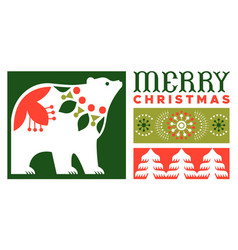 Merry Christmas Flat Folk Art Polar Bear Banner