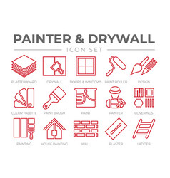 Painter And Drywall Outline Icon Set