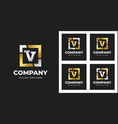 Letter V Logo Design Template With Square Shape