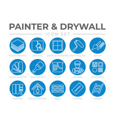 Round Outline Painter And Drywall Icon Set