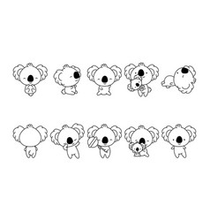 Set Of Cartoon Isolated Koala Coloring Page Cute