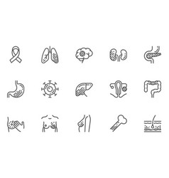 Cancer Malignant Tumor Line Icons Set