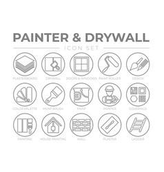 Painter And Drywall Round Outline Icon Set