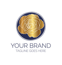 Navy Blue Logo With Gold Rose Flower