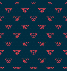 Red Line Pig Icon Isolated Seamless Pattern