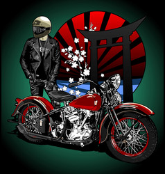 Vintage Bike With Biker Background