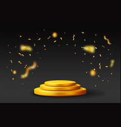 3d Gold Podium With Confetti On Black Background