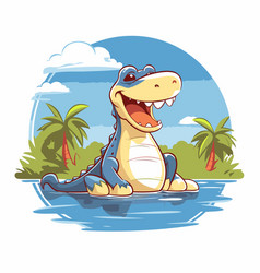 Cute Crocodile On The Beach Cartoon For Kids