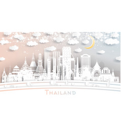 Thailand City Skyline In Paper Cut Style