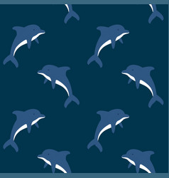 Cute Cartoon Dolphin Pattern On A Dark Blue