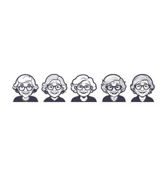 Set Of Portraits Cute Elderly Smiling Grandma