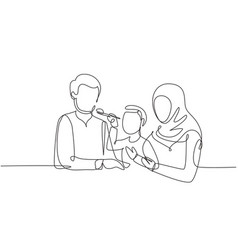 Single One Line Drawing Arabian Family Having Fun