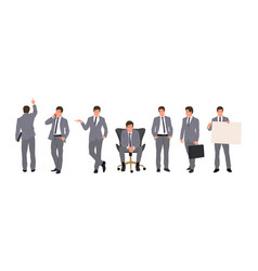 Business Man Character In Different Poses Set