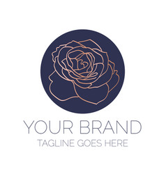 Elegant Rose Gold Flower Logo On Navy Blue