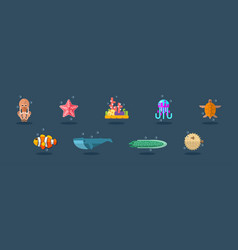 Flat Sea Life And Marine Animal Set