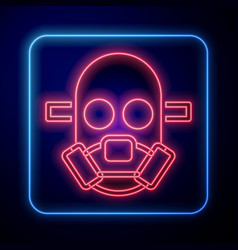 Glowing Neon Gas Mask Icon Isolated On Black