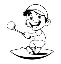 Little Boy Playing Golf On White Background