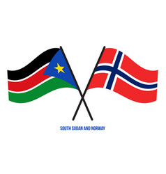 South Sudan And Norway Flags Crossed And Waving