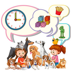 Speech Bubbles With Girls And Many Dogs