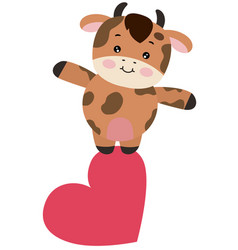 Cute Brown Cow On Top Of Heart