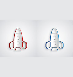 Paper Cut Rocket Ship Toy Icon Isolated On Grey