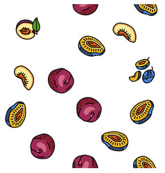 Plum Fruit Green Red Prune Seamless Pattern