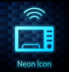 Glowing Neon Smart Microwave Oven System Icon