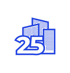 Number 25 With Building Logo Design Graphic