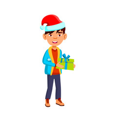 Preteen Asian Boy Holding Gift Box Celebrate Xmas