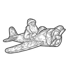 Santa Claus Is Flying On A Plane Engraving