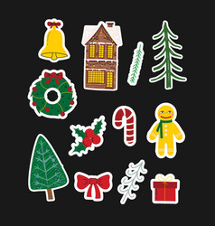 Set Of Christmas Stickers Hand Drawing