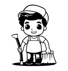 Cute Cartoon Boy Cleaning The House Cleaning