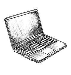 Laptop Drawing Isolated Hand Drawn Engraved Style