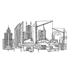 City Landscape In Hand Drawn Style Urban Panorama